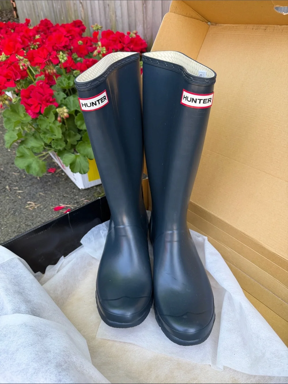 Hunter Navy Boot with Red Logo Accent